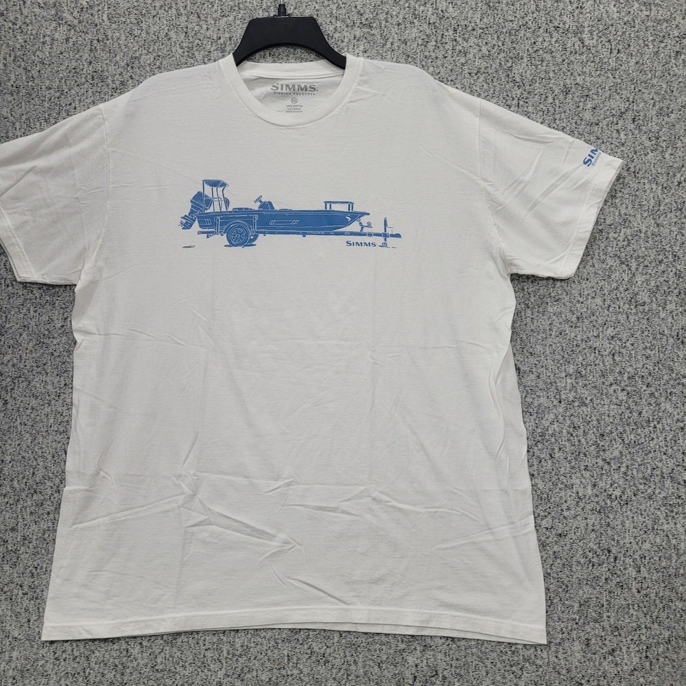 Simms Fishing Products Mens XXL White Graphic T-Shirt Bass Boat Short Sleeve Tee